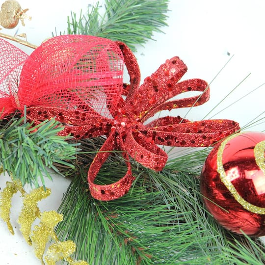 Red Ball Ornaments Grapevine & Pine Artificial Garland, Unlit